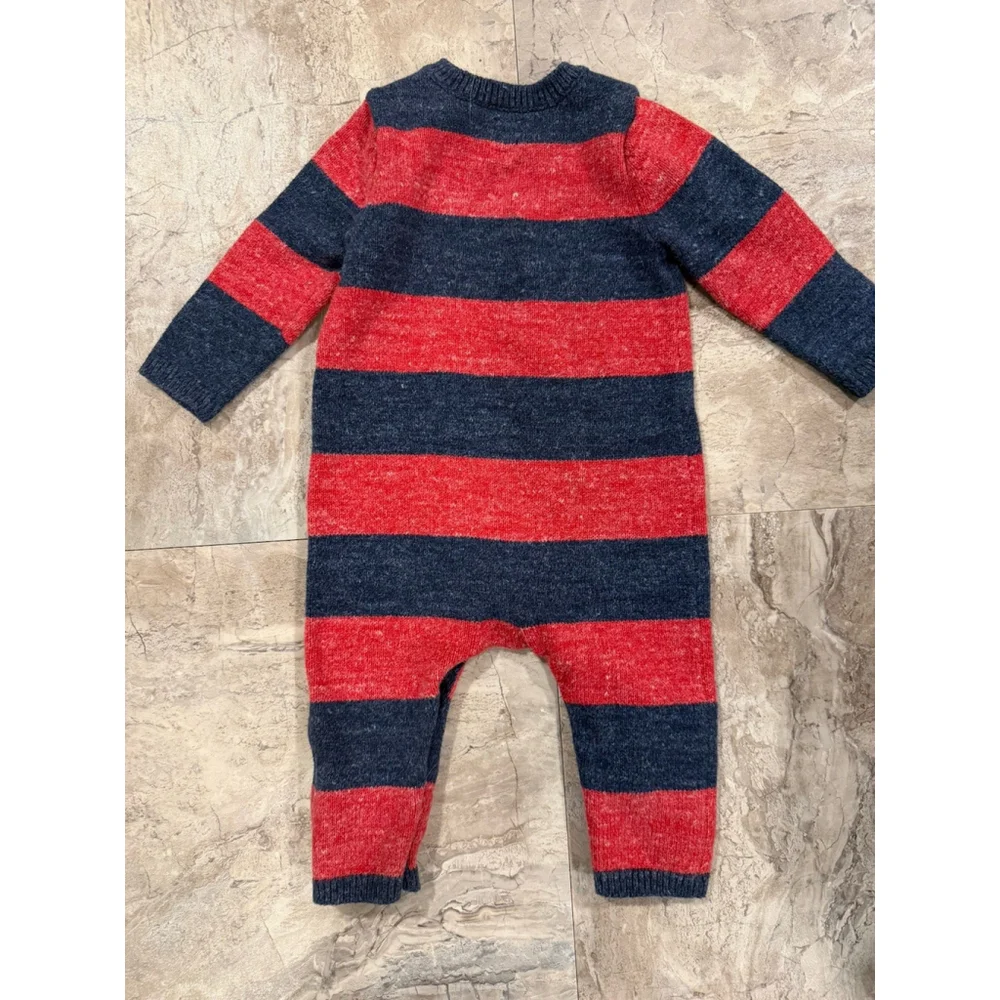 Baby Gap Red & Blue Sweater Like One Piece Bear Logo 6/12 Months